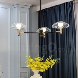 3-lichts mini-stijl uplight gegalvaniseerde kroonluchter met glazen kappen