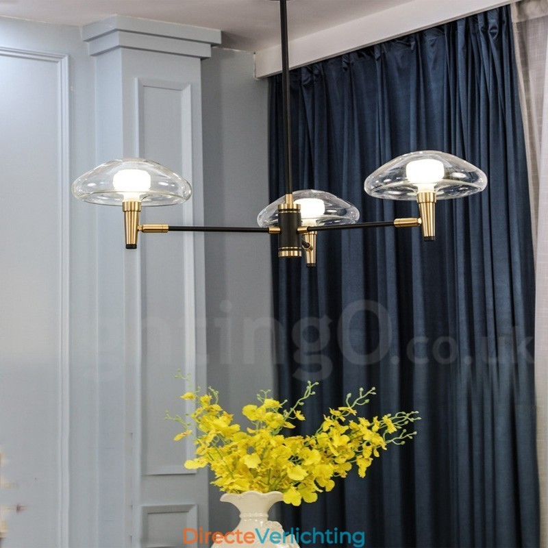 3-lichts mini-stijl uplight gegalvaniseerde kroonluchter met glazen kappen