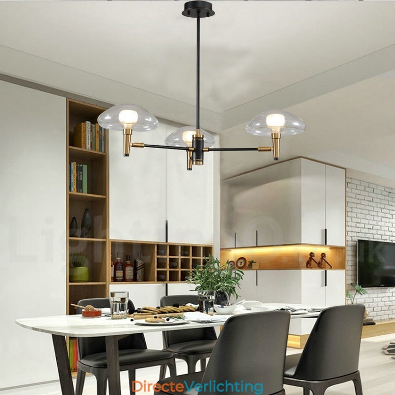 3-lichts mini-stijl uplight gegalvaniseerde kroonluchter met glazen kappen