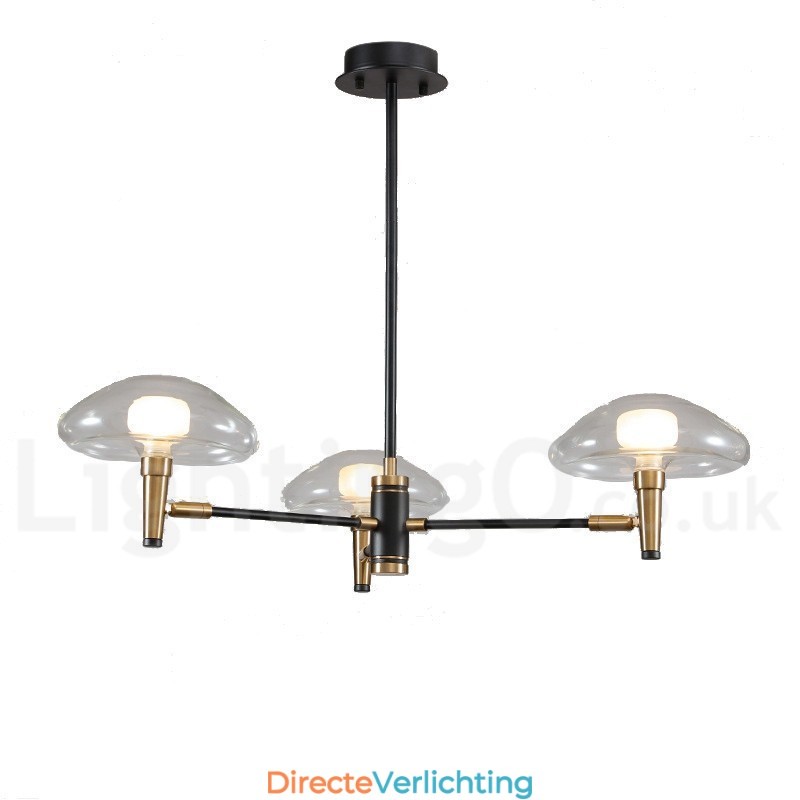 3-lichts mini-stijl uplight gegalvaniseerde kroonluchter met glazen kappen