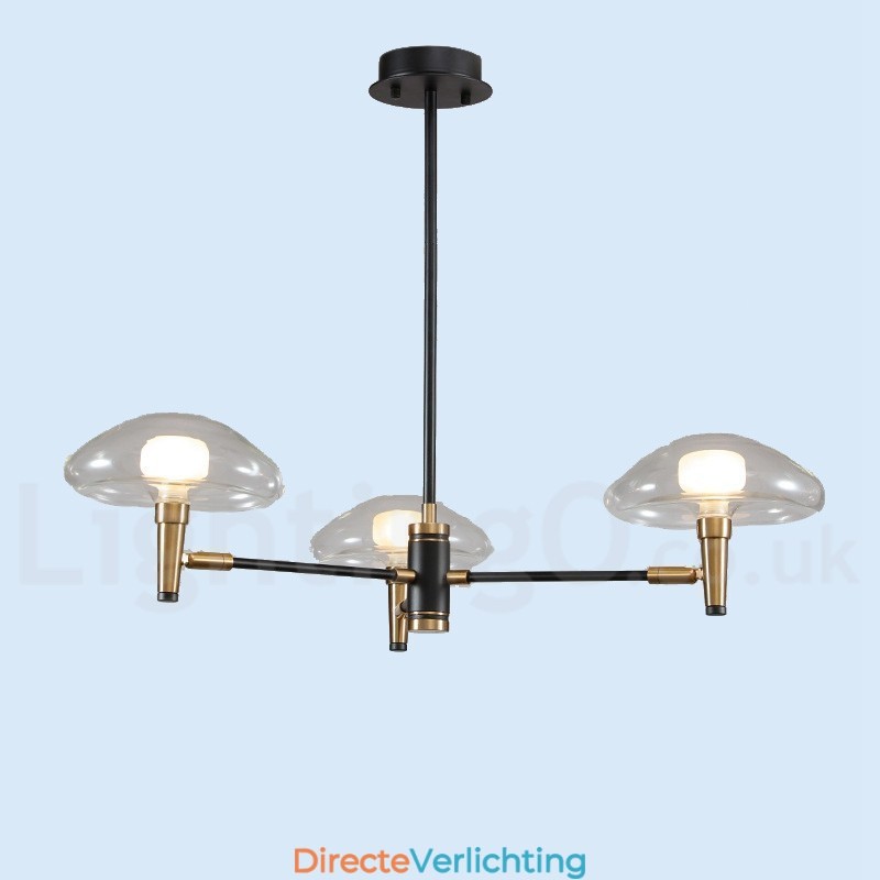 3-lichts mini-stijl uplight gegalvaniseerde kroonluchter met glazen kappen