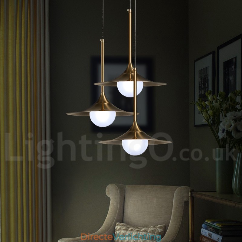 1 Lichte industriële stijl gouden mini-stijl gegalvaniseerde geschilderde afwerking hanglamp met glazen kap