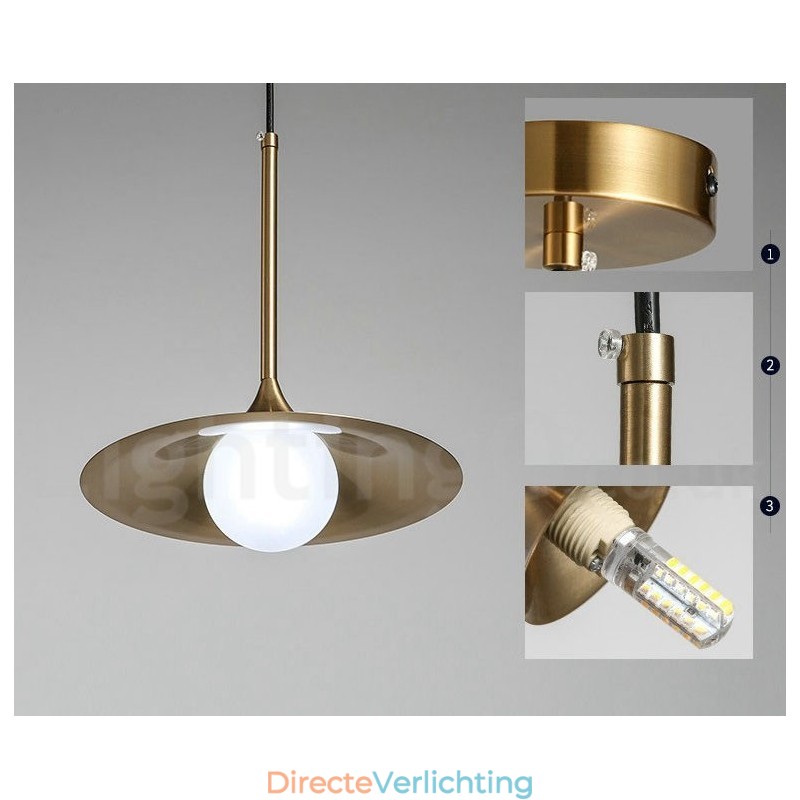 1 Lichte industriële stijl gouden mini-stijl gegalvaniseerde geschilderde afwerking hanglamp met glazen kap