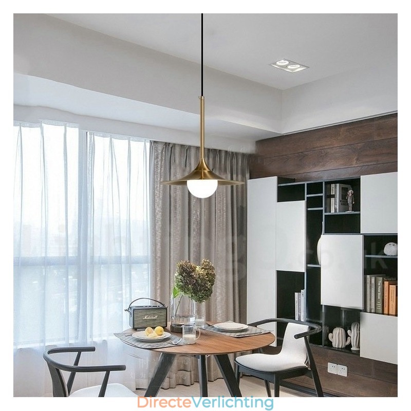 1 Lichte industriële stijl gouden mini-stijl gegalvaniseerde geschilderde afwerking hanglamp met glazen kap