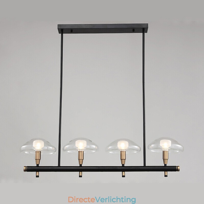 4-lichts lineaire uplight gegalvaniseerde kroonluchter met glazen kappen