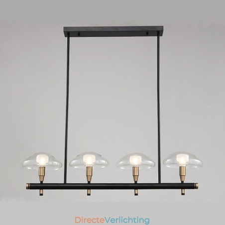 4-lichts lineaire uplight gegalvaniseerde kroonluchter met glazen kappen 4-lichts lineaire uplight gegalvaniseerde kroonluchter met glazen kappen