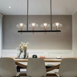 4-lichts lineaire uplight gegalvaniseerde kroonluchter met glazen kappen