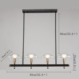 4-lichts lineaire uplight gegalvaniseerde kroonluchter met glazen kappen
