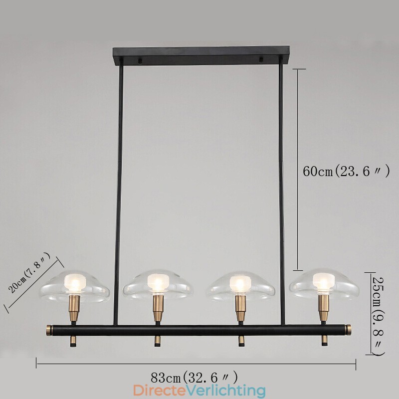 4-lichts lineaire uplight gegalvaniseerde kroonluchter met glazen kappen
