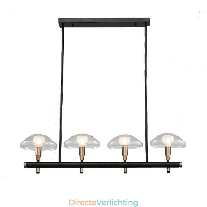 4-lichts lineaire uplight gegalvaniseerde kroonluchter met glazen kappen