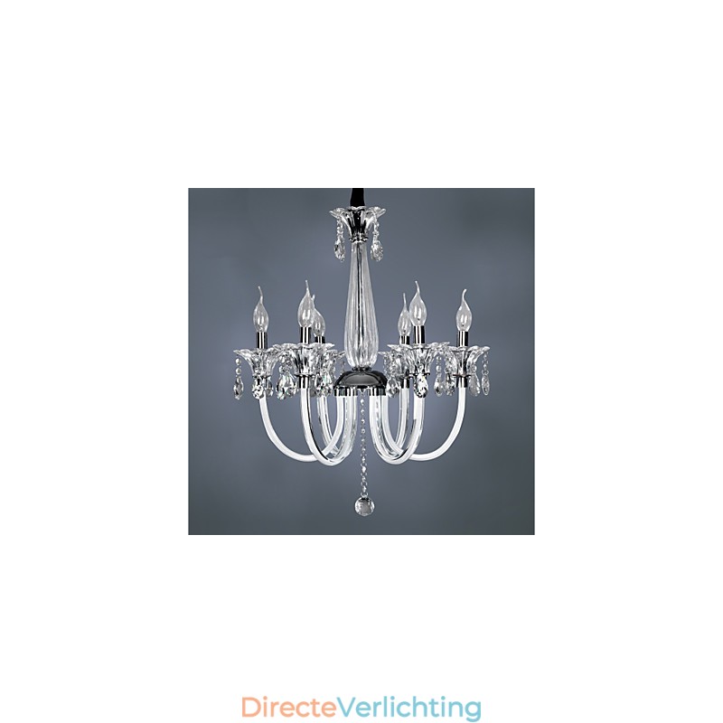 Elegante kristallen kroonluchter met 6 lampen in kaarslamp