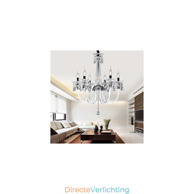 Elegante kristallen kroonluchter met 6 lampen in kaarslamp