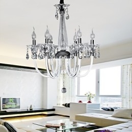 Elegante kristallen kroonluchter met 6 lampen in kaarslamp