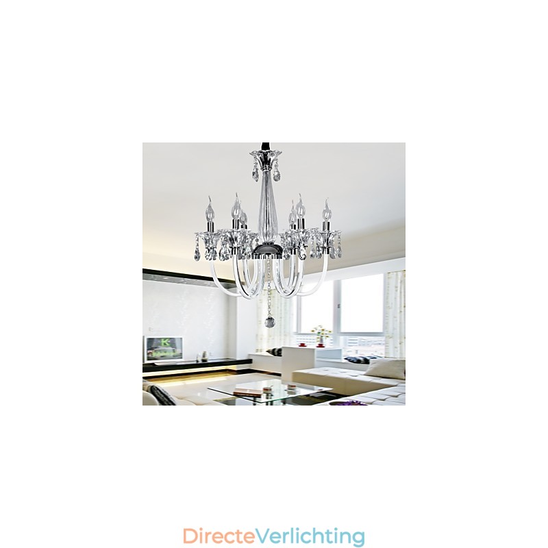 Elegante kristallen kroonluchter met 6 lampen in kaarslamp