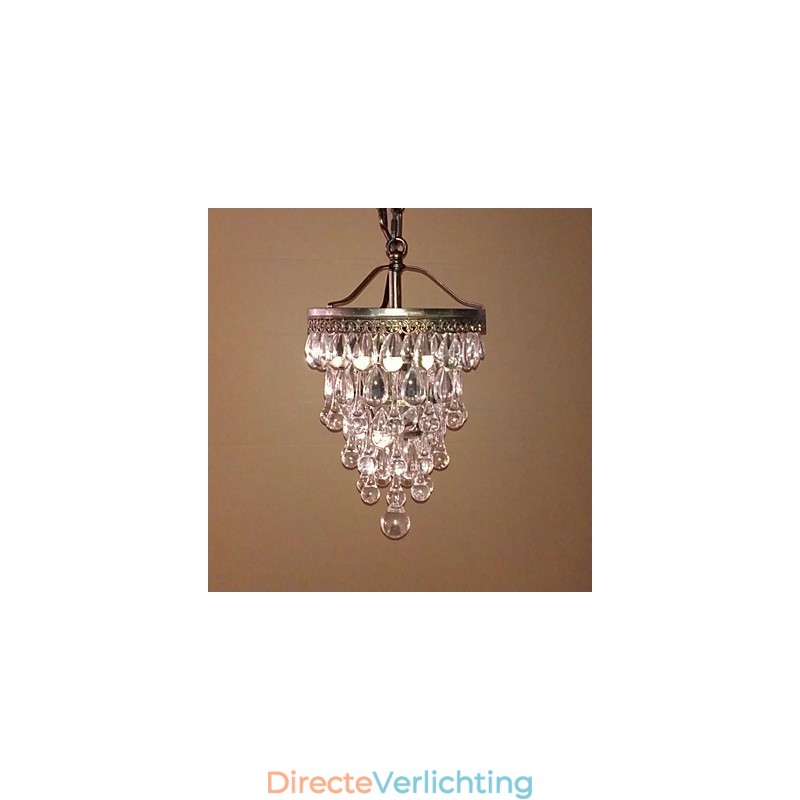 Moderne hanglamp met kristallen kralen, 1 lichtbron en antiekkleurige armatuur