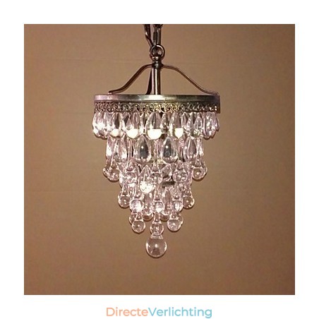 Moderne hanglamp met kristallen kralen, 1 lichtbron en antiekkleurige armatuur Moderne hanglamp met kristallen kralen, 1 lichtbron en antiekkleurige armatuur