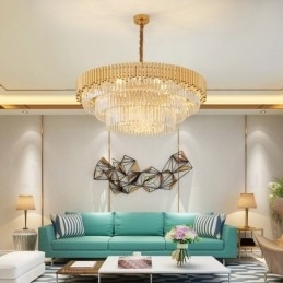 Postmoderne gouden luxe ronde K9 kristallen hanglamp kroonluchter verlichting tentoonstellingshal