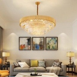 Postmoderne gouden luxe ronde K9 kristallen hanglamp kroonluchter verlichting tentoonstellingshal