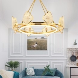 Gouden postmoderne luxe ronde K9 kristallen hanglamp met acryl kap tentoonstellingshal