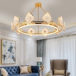 Gouden postmoderne luxe ronde K9 kristallen hanglamp met acryl kap tentoonstellingshal