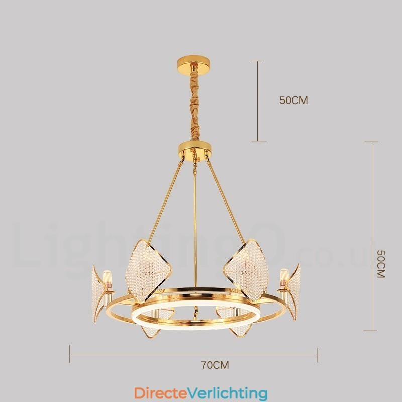 Gouden postmoderne luxe ronde K9 kristallen hanglamp met acryl kap tentoonstellingshal