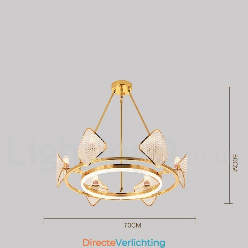 Gouden postmoderne luxe ronde K9 kristallen hanglamp met acryl kap tentoonstellingshal