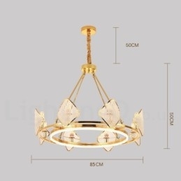 Gouden postmoderne luxe ronde K9 kristallen hanglamp met acryl kap tentoonstellingshal