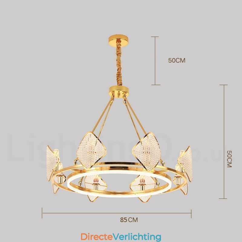 Gouden postmoderne luxe ronde K9 kristallen hanglamp met acryl kap tentoonstellingshal