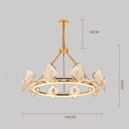 Gouden postmoderne luxe ronde K9 kristallen hanglamp met acryl kap tentoonstellingshal