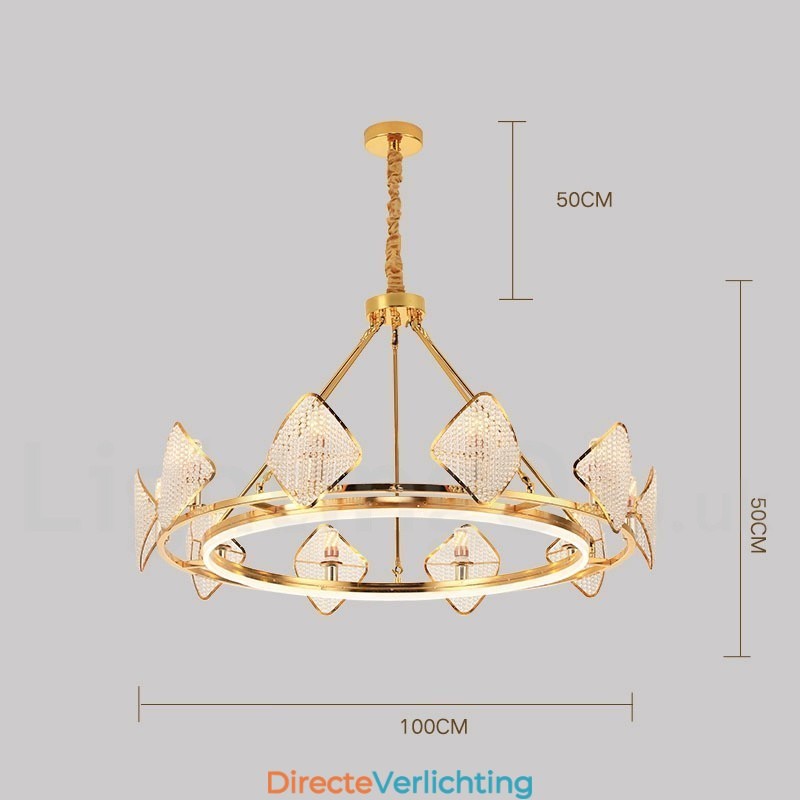 Gouden postmoderne luxe ronde K9 kristallen hanglamp met acryl kap tentoonstellingshal
