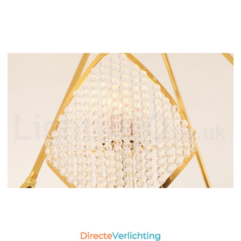 Gouden postmoderne luxe ronde K9 kristallen hanglamp met acryl kap tentoonstellingshal