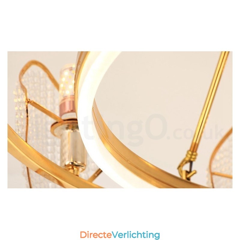 Gouden postmoderne luxe ronde K9 kristallen hanglamp met acryl kap tentoonstellingshal