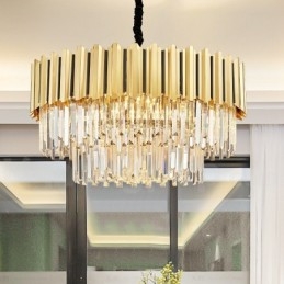 Dit jaar Luxe Postmoderne Gouden Ronde K9 Kristallen Hangende Kroonluchter Tentoonstellingshal