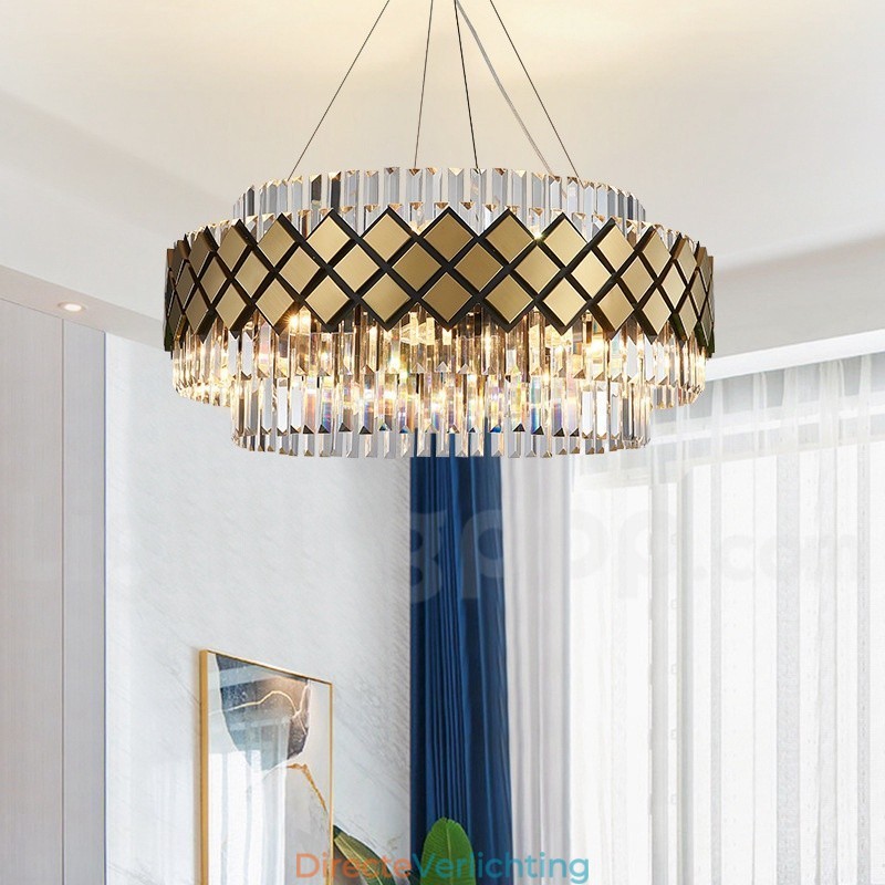 Luxe moderne gouden plus zwarte ronde K9 kristallen hanglamp tentoonstellingshal