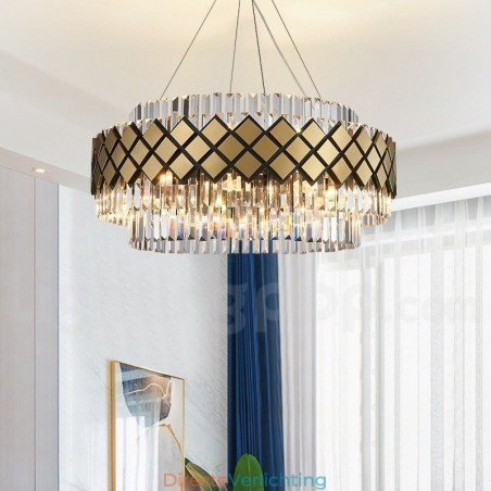 Luxe moderne gouden plus zwarte ronde K9 kristallen hanglamp tentoonstellingshal Luxe moderne gouden plus zwarte ronde K9 kristallen hanglamp tentoonstellingshal