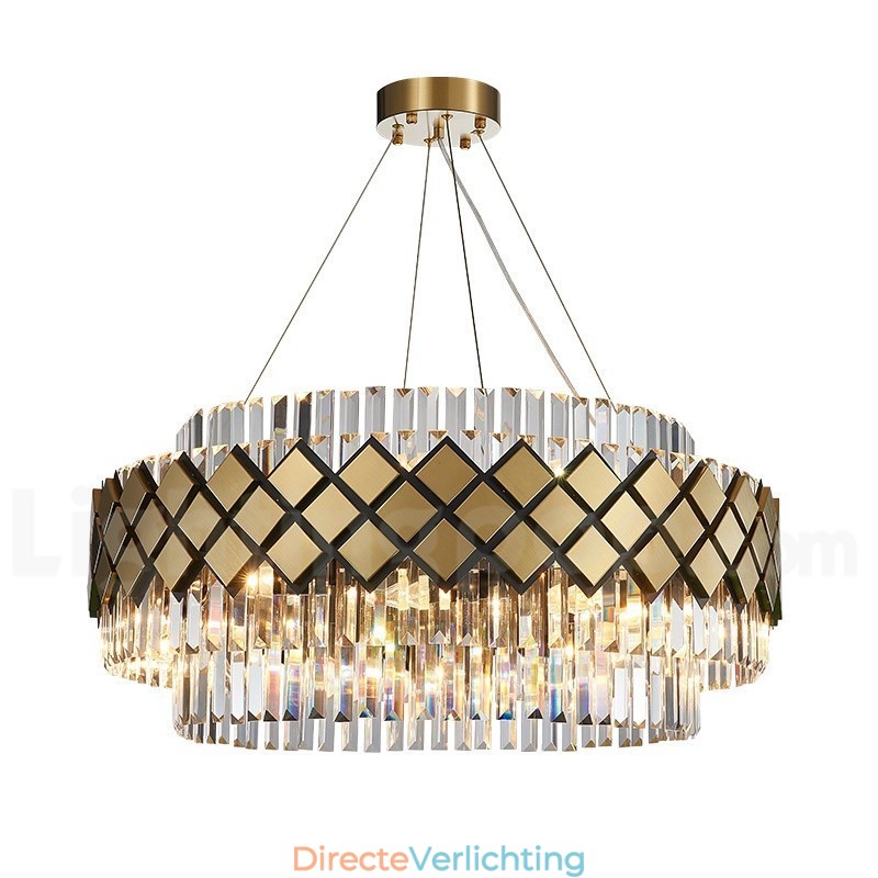 Luxe moderne gouden plus zwarte ronde K9 kristallen hanglamp tentoonstellingshal