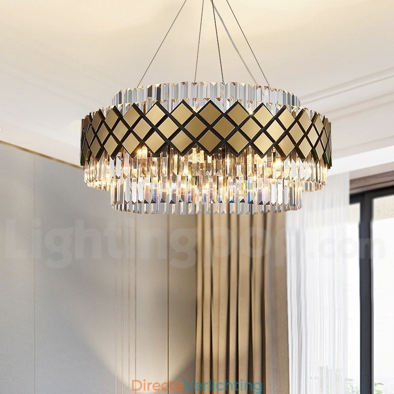 Luxe moderne gouden plus zwarte ronde K9 kristallen hanglamp tentoonstellingshal