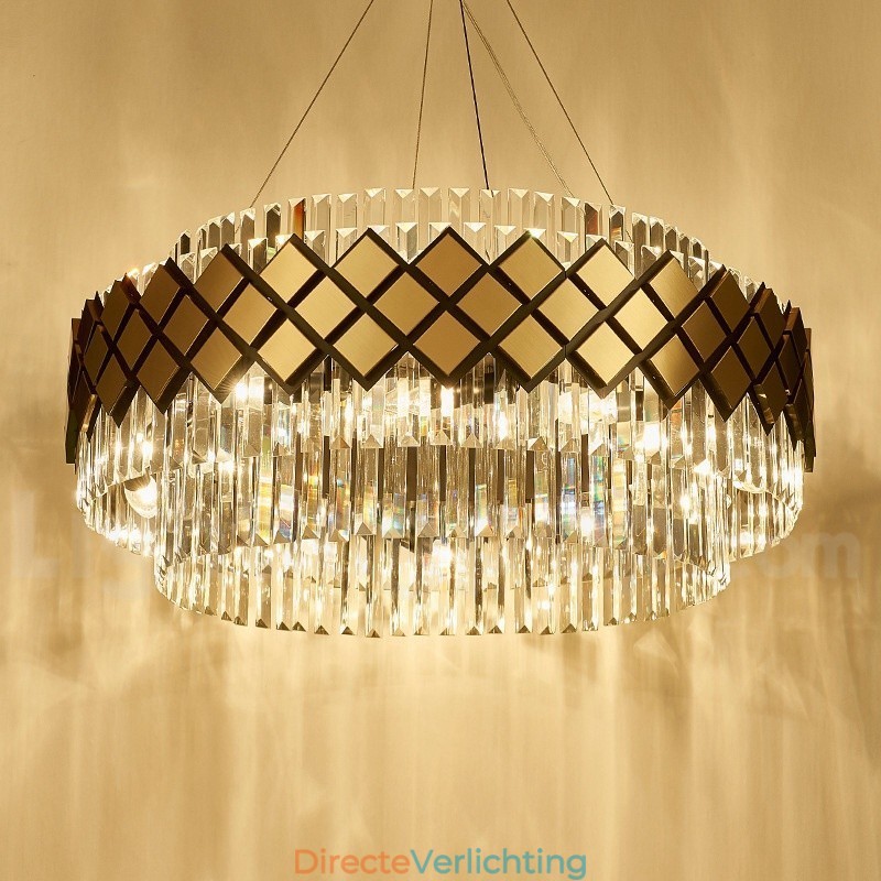 Luxe moderne gouden plus zwarte ronde K9 kristallen hanglamp tentoonstellingshal