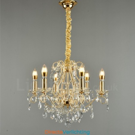 6-lichts gouden zilveren Amerikaanse stijl kristallen hanglamp kroonluchter lichtwinkel 6-lichts gouden zilveren Amerikaanse stijl kristallen hanglamp kroonluchter lichtwinkel