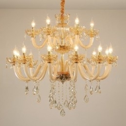 18 (12+6) Lichte champagnekleurige elegante kristallen kaarskroonluchter