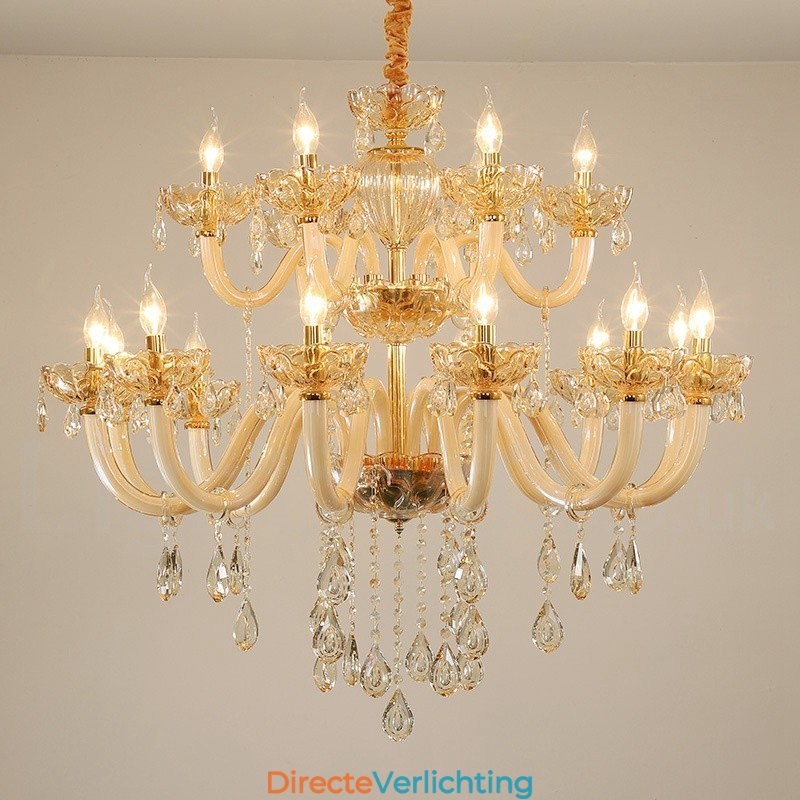 18 (12+6) Lichte champagnekleurige elegante kristallen kaarskroonluchter