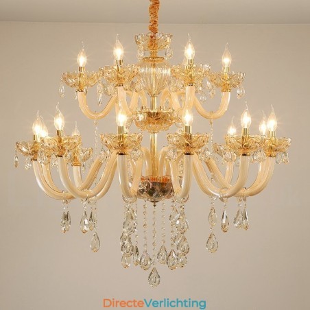 18 (12+6) Lichte champagnekleurige elegante kristallen kaarskroonluchter 18 (12+6) Lichte champagnekleurige elegante kristallen kaarskroonluchter