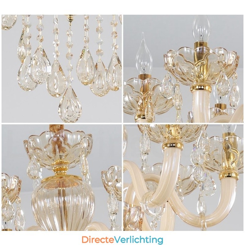 18 (12+6) Lichte champagnekleurige elegante kristallen kaarskroonluchter