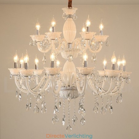 18 (12+6) Lichte witte elegante kaarskroonluchter met kristal 18 (12+6) Lichte witte elegante kaarskroonluchter met kristal