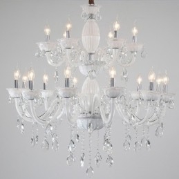 18 (12+6) Lichte witte elegante kaarskroonluchter met kristal