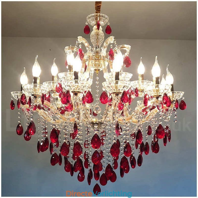 18 (12+6) Licht Luxe Rode Kristallen Kaars Gouden Kroonluchter