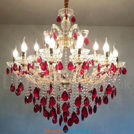 18 (12+6) Licht Luxe Rode Kristallen Kaars Gouden Kroonluchter 18 (12+6) Licht Luxe Rode Kristallen Kaars Gouden Kroonluchter
