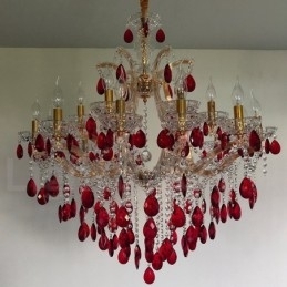 18 (12+6) Licht Luxe Rode Kristallen Kaars Gouden Kroonluchter