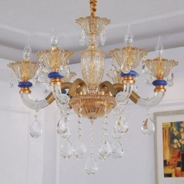 6-lichts moderne eigentijdse champagne kaars kroonluchter met kristal