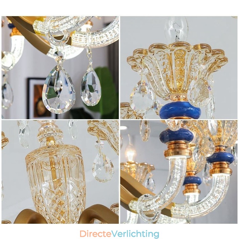 6-lichts moderne eigentijdse champagne kaars kroonluchter met kristal